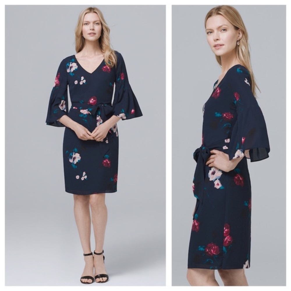 White House Black Market Navy Floral Midi Dress
